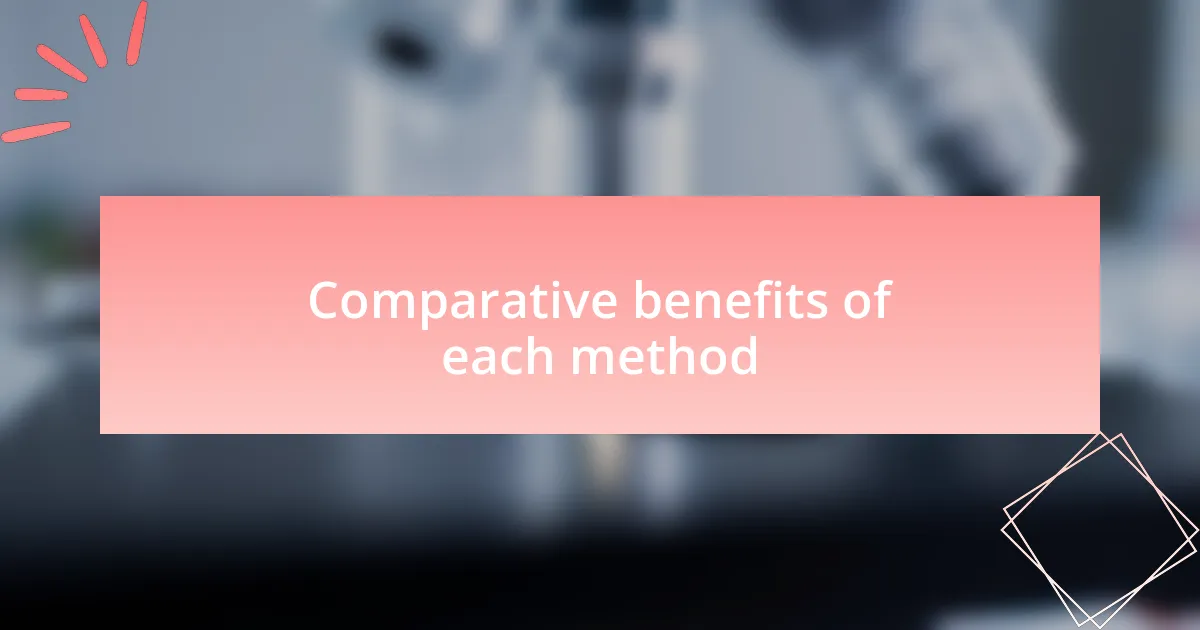 Comparative benefits of each method